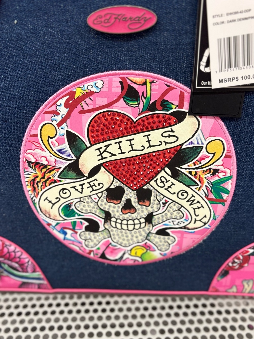 Ed Hardy Tote denim & pink NWT - Picture 2 of 11